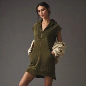 DAILY PRACTICE Anthropologie Meru Zip Front Mini Dress, Army Green Size S Casual